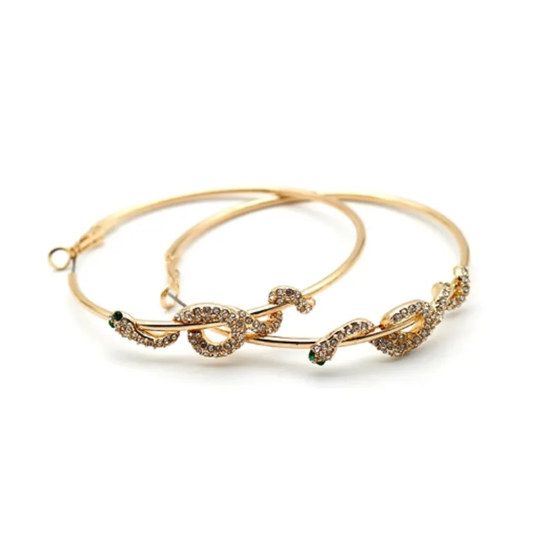 Gold Tone Crystal Rhinestone Snake Serpent Zircon Hoop Earrings